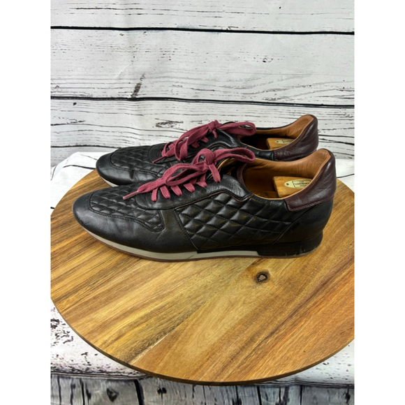 Men's Mezlan Black Quilted Leather Sneakers with Burgundy Laces, Size 14 - Picture 7 of 15